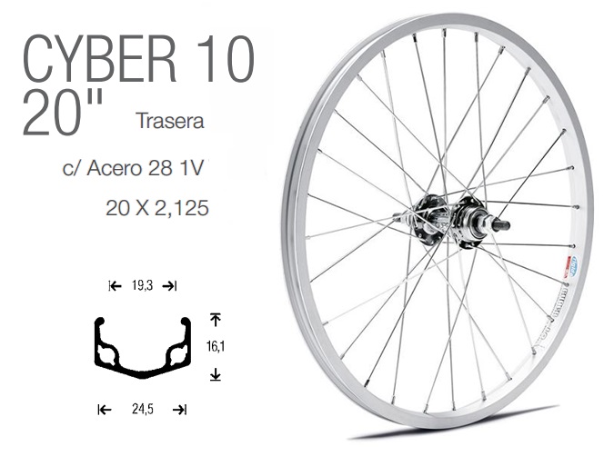 RUEDA BICICLETA TRASERA 20-2.125 SIN CAMBIO